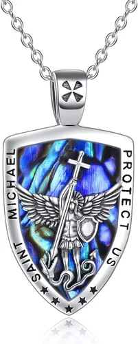 Miniatura 10 de YFN Collar de plata de ley San Miguel/San Cristóbal/Jesús/Virgen María para hombres y mujeres católico/protector/talismán collar con medalla