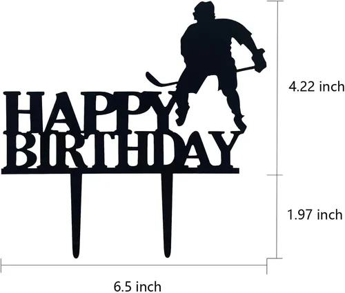 Miniatura 4 de Decoración para tartas de hockey sobre hielo, acrílico, negro, para decoración de fiesta de cumpleaños para baby shower o para niños, padre/hombres