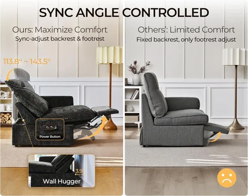 Miniatura 7 de Sofá reclinable eléctrico de 102.8 pulgadas con reposacabezas, sofá reclinable modular Cloud de gran tamaño con mesa, cajón de almacenamiento, Blanco