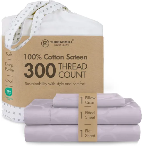 Miniatura 64 de Threadmill Sábanas 100% Algodón para Cama Tamaño King Juego de Sábanas de 4 Piezas para Cama King Suave, Transpirable y Ligero Satén de Damasco
