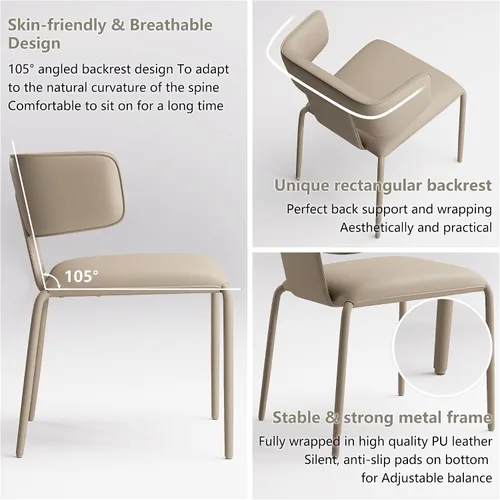 Miniatura 3 de YOUNIKE Silla de comedor tapizada individual de piel sintética de alta calidad, silla de comedor con respaldo, moderna y acolchada, cómoda silla