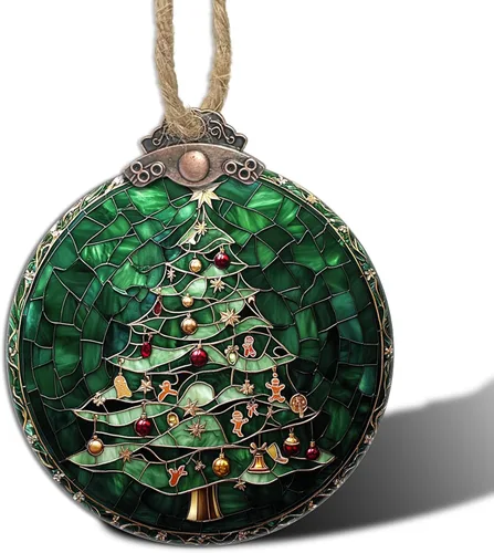 Decoraciones navideñas de vitrales, colgante de campana pequeña para ventana, árbol de Navidad, adornos colgantes retro verde atrapasoles de Verde