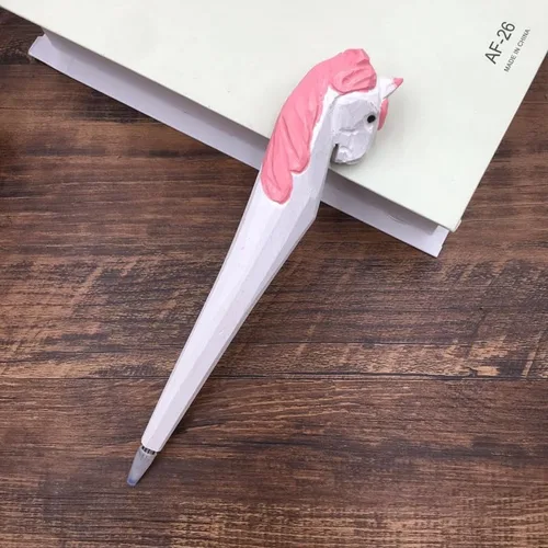 Miniatura 13 de Bolígrafo de gel de animales tallados en madera 100% hecha a mano, jirafa, perro, tigre, unicornio, lindo, material escolar, suministros de oficina