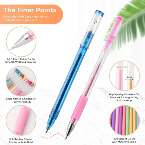 Miniatura 2 de ZSCM Paquete de 400 bolígrafos de gel para libros de colorear para adultos, 200 bolígrafos de colores para artistas con 200 repuestos, bolígrafos