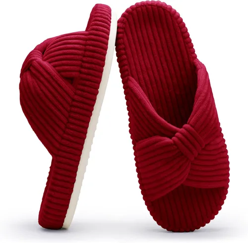 Miniatura 23 de Chantomoo - Pantuflas para mujer de espuma viscoelástica para la casa con cordón, lazo y tiras cruzadas, zapatos de cama cómodos y de moda