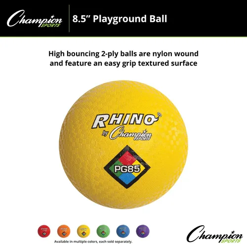 Miniatura 4 de Champion Sports - Pelotas de juego Rhino Playground de 8.5"D - Dos capas, nylon enrollado, AMARILLO