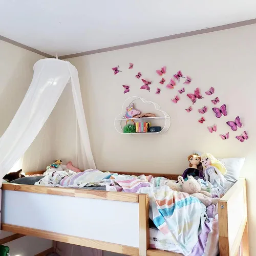 Miniatura 5 de BOPART - 24 calcomanías de mariposa 3D para decoración de fiestas, mariposas rosas, decoración de pared, mariposa magnética para manualidades