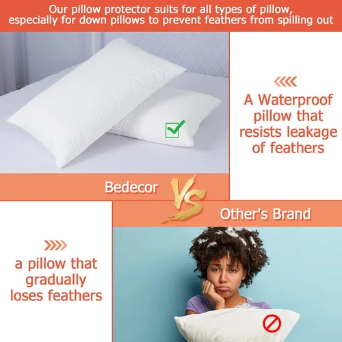 Miniatura 4 de Bedecor Paquete de 2 protectores de almohada Queen con cremallera, fundas de almohada impermeables, suaves, a prueba de polvo, con agujeros