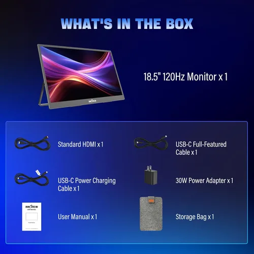 Miniatura 8 de InnoView Monitor portátil 2K para laptop de 18.5 pulgadas, 2560 x 1440p, QHD 120Hz, 100% sRGB, USB-C, HDMI, estándar, HDMI, segunda pantalla