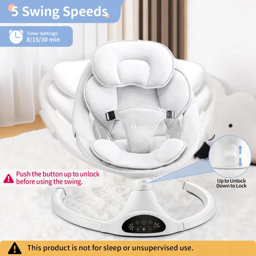 Miniatura 2 de LAREX Columpio de bebé eléctrico portátil para niños pequeños, balanceador de bebé para recién nacidos niño niña, 5 velocidades de balanceo