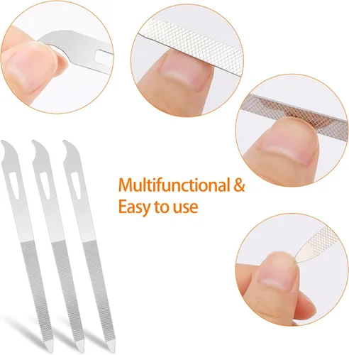Miniatura 4 de Juego de limas de uñas de acero inoxidable de 6 piezas con punta limpiadora, doble cara, duradera, profesional para uñas naturales