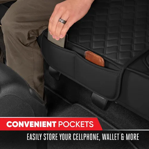 Miniatura 4 de Motor Trend - Cojín de asiento trasero, funda de piel sintética con costuras en diamante para automóvil, camión y SUV, acolchado, impermeable, Negro