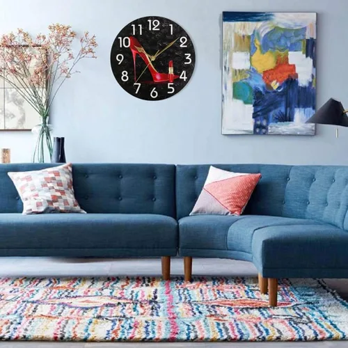 Miniatura 3 de Naanle Reloj de pared redondo negro con lápiz labial, de 9.5 pulgadas, funciona con pilas, de cuarzo, silencioso, analógico, silencioso