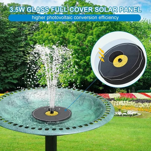 Miniatura 2 de Yzert Fuentes solares de baño para pájaros, bomba solar de fuente de panel de vidrio de 3.5 W para baño de pájaros, sin batería, fuente de agua