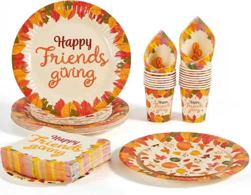 JOYIN Juego de 125 platos y servilletas de papel desechables de Acción de Gracias, vajilla de Acción de Gracias, suministros de fiesta, decoraciones