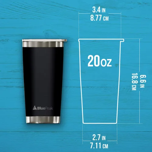 Miniatura 6 de BluePeak Juego de vasos aislados de acero inoxidable al vacío de doble pared, paquete de 2, incluye 2 tapas para sorber, 2 tapas deslizantes a Negro