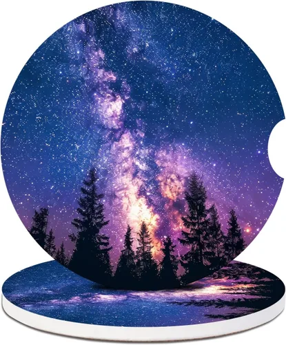 Miniatura 18 de Paquete de 2 posavasos para automóvil, posavasos abstractos de cerámica absorbente de bosque de montaña, posavasos para portavasos de automóvil