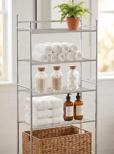 Miniatura 4 de Honey-Can-Do BTH-03484 Estante de baño de metal de 6 niveles, 12.6 pulgadas de largo x 11 pulgadas de ancho x 59.8 pulgadas de alto, cromado