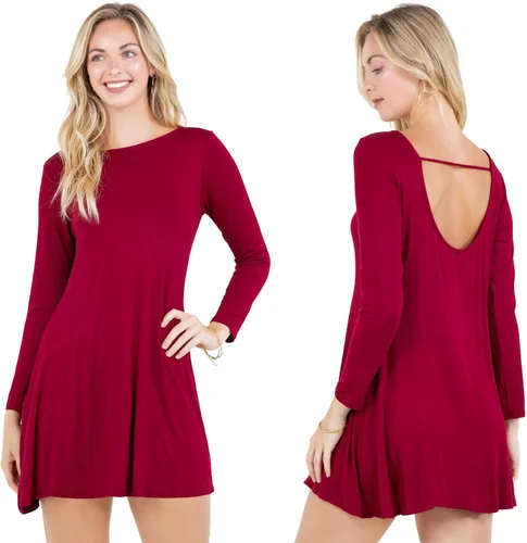 Miniatura 7 de Azules Vestido tipo túnica de manga larga para mujer, casual, cuello barco, con espalda redonda