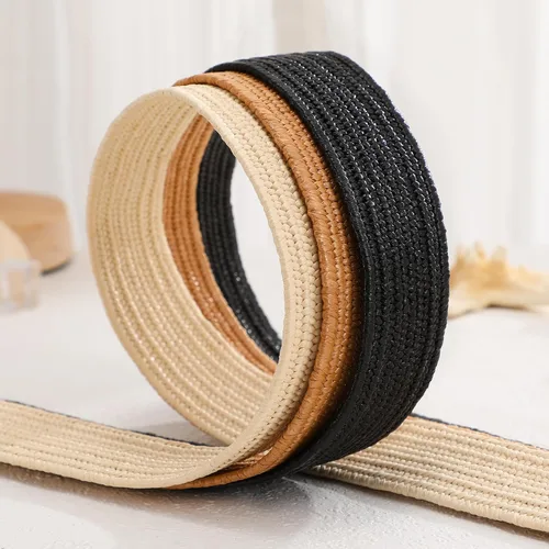 Miniatura 7 de XZQTIVE Cinturón de paja elástico tejido para mujer, cinturón de rafia trenzado bohemio para vestidos de verano, vacaciones en la playa