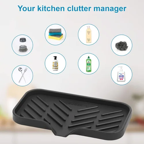 Miniatura 5 de SUBEKYU Bandeja de jabón de cocina de silicona, bandeja para fregadero para encimera de cocina/botellas de jabón, soporte de esponja y organizador