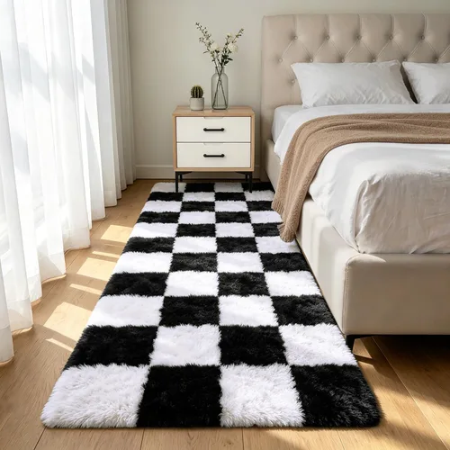 Miniatura 49 de Alfombra peluda para dormitorio, sala de estar, 2 x 6 pies, antideslizante, esponjosa, suave, alfombra lanuda beige y blanca para sala de estar
