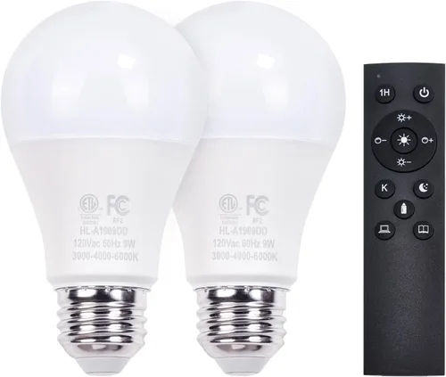 Miniatura 8 de Gupuzm Bombillas LED A19 con control remoto, 800 lm, 9 W, equivalente a bombillas de 60 W, bombilla regulable con control remoto, 3000K-6000K, base
