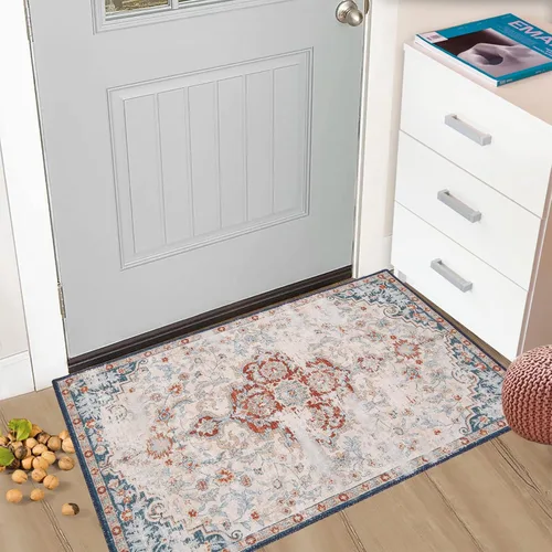 Miniatura 9 de Fashionwu Bodered Rug - Alfombra floral vintage de 8 x 10 pies, lavable a máquina, no desprende pelo, antideslizante, para oficina, patio, comedor