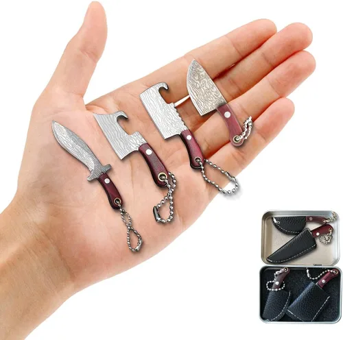 Miniatura 9 de HAOXU MIni - Juego de 4 cuchillos de bolsillo para hacha pequeña, hacha pequeña de Damasco para abridor de paquetes, cortador de caja y campamento