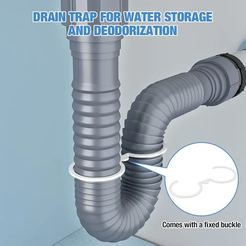 Miniatura 5 de NiHome Kit de drenaje flexible P-Trap para fregadero de cocina individual, tubo de drenaje de aguas residuales universal de 1-1/2 o 1-1/4 pulgadas