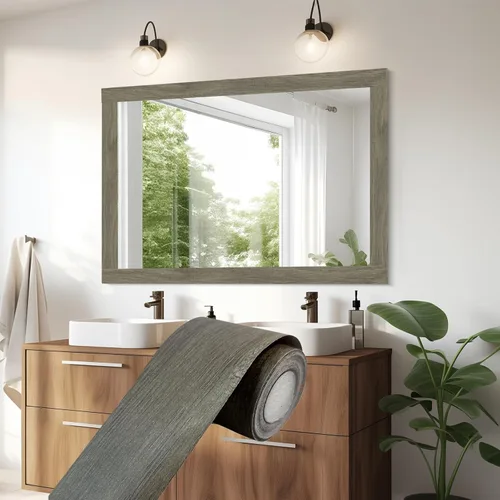 Miniatura 13 de YESUS Marco de papel tapiz 3D de grano de madera gris oscuro de 3.93 pies (32.8 ft), extraíble, PVC, impermeable, para despegar y pegar, adhesivo
