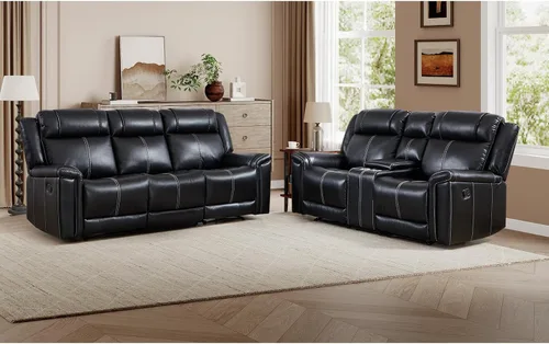 Miniatura 11 de EBELLO Sofá reclinable de cuero sintético de 3 plazas, sofá reclinable manual, silla de 3 asientos de estilo moderno de mediados de siglo con Marrón