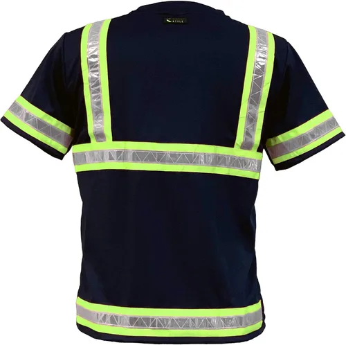 Miniatura 4 de Camisas reflectantes de seguridad para hombres – Camisetas de manga corta de alta visibilidad ANSI Clase 3 engranaje con cinta reflectante Azul