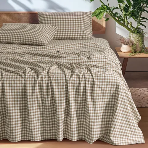 Miniatura 26 de SONORO KATE Sábanas de cama de lino francés 100% puro, tamaño Queen, sábanas de cama de lino transpirables y duraderas, antidesgarro, lavables a