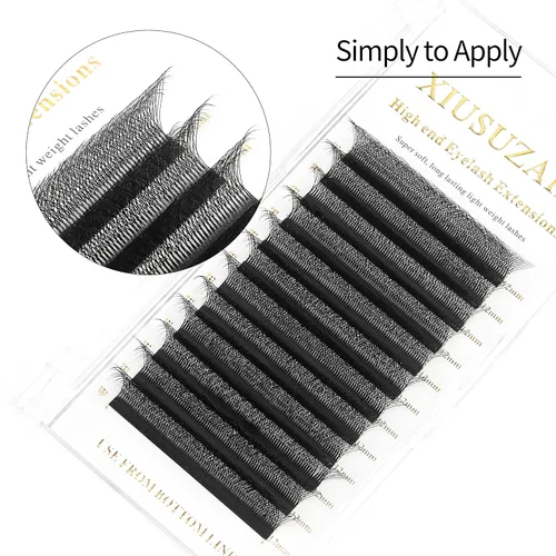 Miniatura 8 de Extensiones de pestañas falsas 6D con volumen, abanico prefabricado, rizado 0.07 D, mezcla de 8-15mm, pestañas mate negras en forma de W