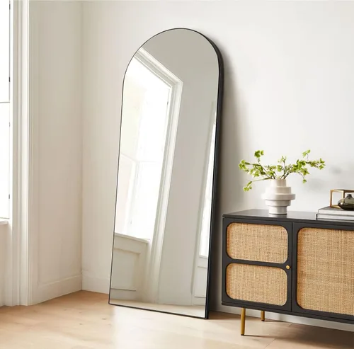 PexFix espejo de cuerpo entero, 65 x 22 pulgadas, elegante espejo de suelo con parte superior arqueada, para dormitorio o tocador, espejo de pie,