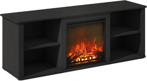 Miniatura 9 de Furinno Jensen - Soporte para TV con chimenea y centro de entretenimiento con almacenamiento abierto para TV de hasta 55 pulgadas, color gris roble