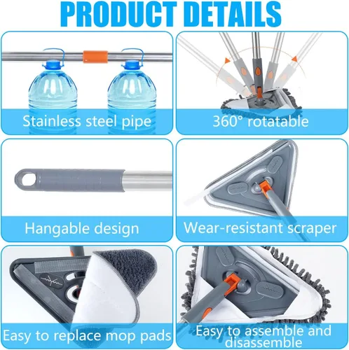 Miniatura 4 de Trapeador de pared de 82 pulgadas con mango largo para limpieza de pared con poste de extensión de 39.8 a 82 pulgadas, limpiador de pared giratorio