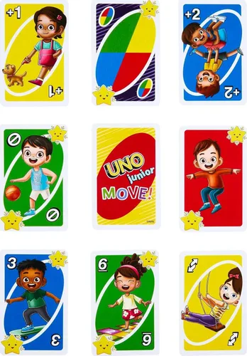 Miniatura 4 de Mattel Games UNO Junior Move - Juego de cartas para niños con reglas de acción para noche familiar, noche de juegos, viajes, campamento y fiesta