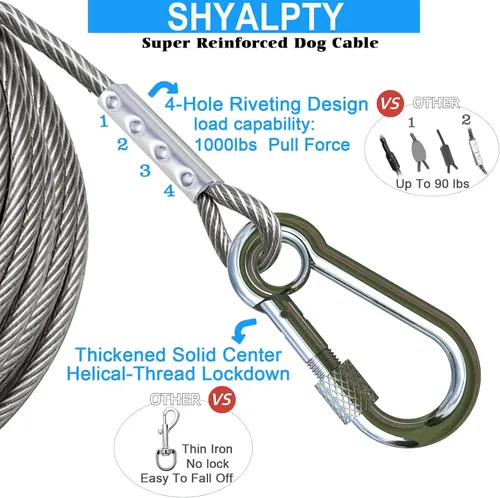 Miniatura 5 de Cable de amarre para perros y estaca para campamento, con cables resistentes de 2 x 20 pies (hasta 200 libras), anclaje giratorio de 360°