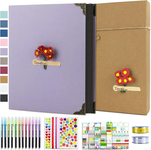 Miniatura 22 de Vienrose Kit de álbum de fotos de bricolaje con bolígrafos, cintas y calcomanías, 60 páginas, tapa dura de 8.5 x 11 pulgadas, 3 anillos, papel negro