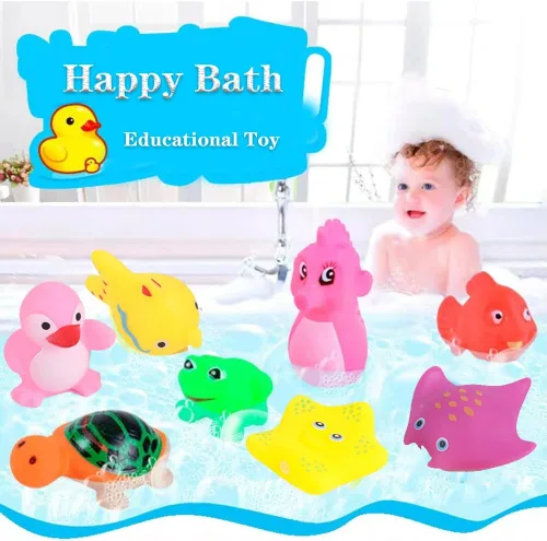 Miniatura 5 de Juego de 18 juguetes de baño preescolares para niños pequeños de 1-3, 2-4, lindos animales marinos de goma, juguete de pato de goma para bebés de 6
