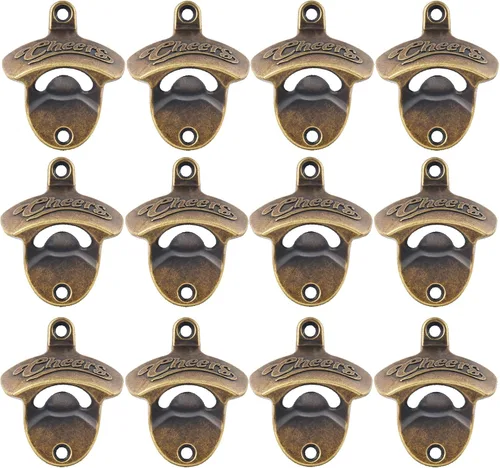 Miniatura 6 de Abridor de tapa de botella de bronce antiguo Montaje en pared Abridor de cerveza Saludos inoxidable Abrebotellas Montable (3 piezas)