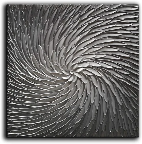 Miniatura 9 de YaSheng Art - Arte abstracto 3D pinturas al óleo sobre lienzo, textura de color gris plateado, arte abstracto moderno para decoración del hogar