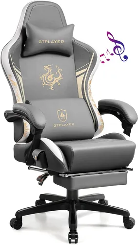 Miniatura 9 de GTPLAYER Silla de juegos con altavoces Bluetooth y reposapiés, silla de videojuegos de la serie Dragon, resistente, ergonómica, silla de oficina Azul