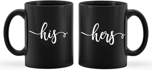 Kunlisa Juego de tazas de café para él y ella, regalo de compromiso de boda para parejas, recién casados, marido y esposa, tazas a juego para negro