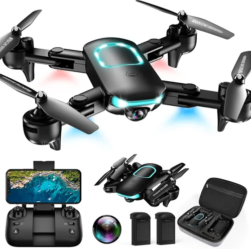 Dron con cámara, dron plegable para principiantes con cámara de 1080P, elevación mejorada, vuelo circular/rotativo/por puntos de referencia,