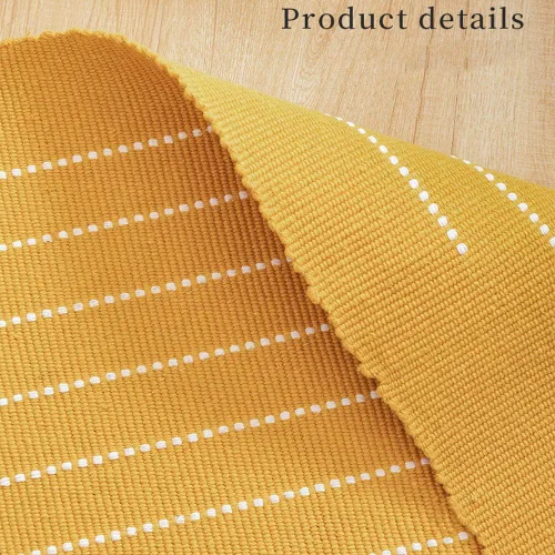 Miniatura 3 de Alfombra bohemia geométrica mostaza, 2 x 3 pies, color amarillo, lavable a máquina, antideslizante, pelo bajo, algodón tejido a mano
