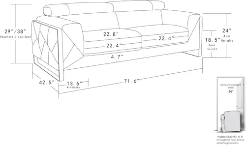 Miniatura 12 de BlackJack Furniture Gianni - Juego de cuero italiano de grano superior con reposacabezas ajustables de 9 posiciones, patrón geométrico Camello