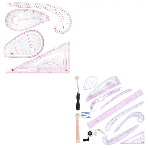 Miniatura 10 de Juego de 4 reglas de patrón de costura, juego de reglas curvas de ropa con métrica transparente flexible, para diseñadores, sastres, principiantes